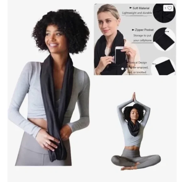 NWT Beyond Yoga Pocket Infinity Scarf Black - Picture 3 of 8